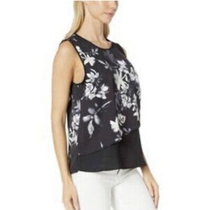 Floral Sleeveless Black Top,Simply style women’s size S sleeveless double lined‎